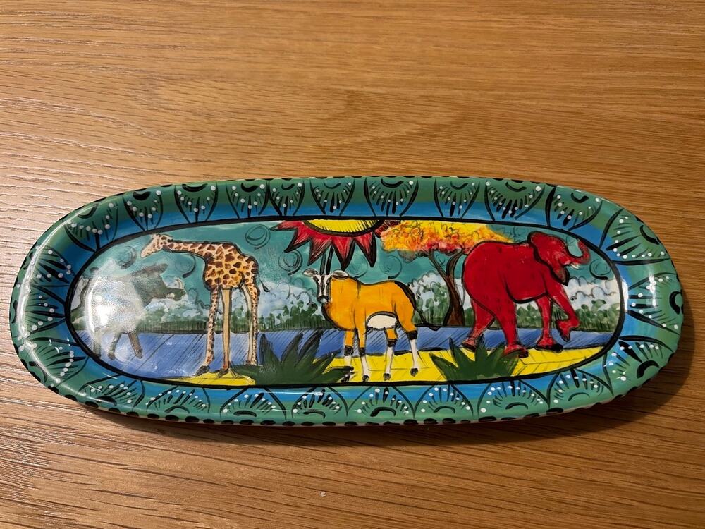 Penzo Zimbabwe Porcelain African Safari 9” Tray Painted Signed Art Wildlife
